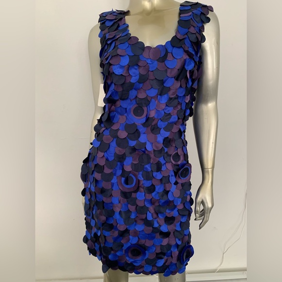 Purple and blue Taffeta leaf paillette disco 80s 90s Formal prom Dress size 6 - Picture 5 of 14